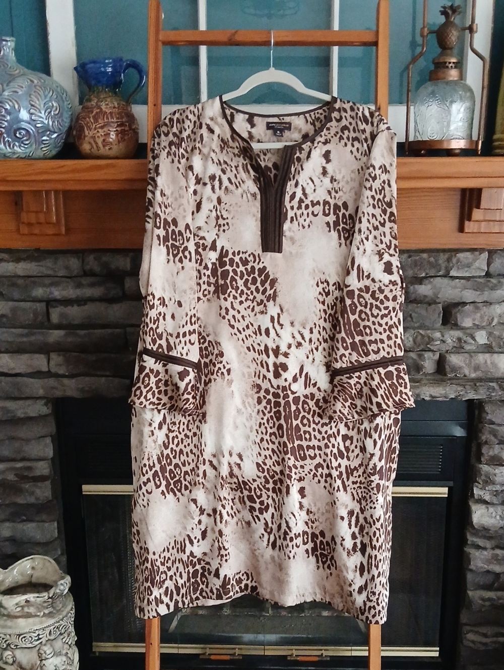Leopard Print Tunic Top - Brown & White